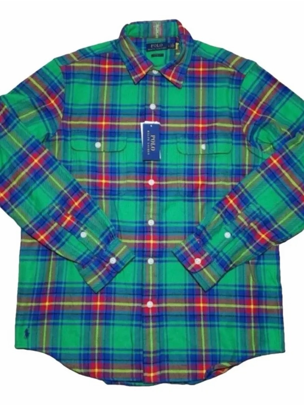 Ralph Lauren Green flannel Plaid Button-Down Shirt with Blue & Yellow Accents M - Picture 4 of 7